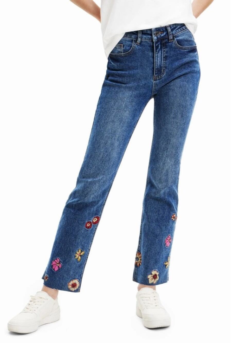 DESIGUAL Floral Embroidered HIgh Waist Straight Crop Jeans Size 40 / 8